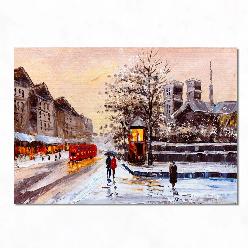 Scena di Strada Innevata della Città quadro canvas