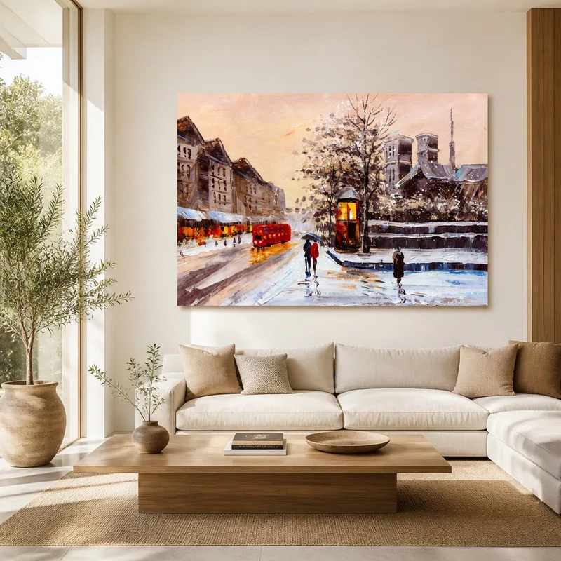 Scena di Strada Innevata della Città quadro canvas