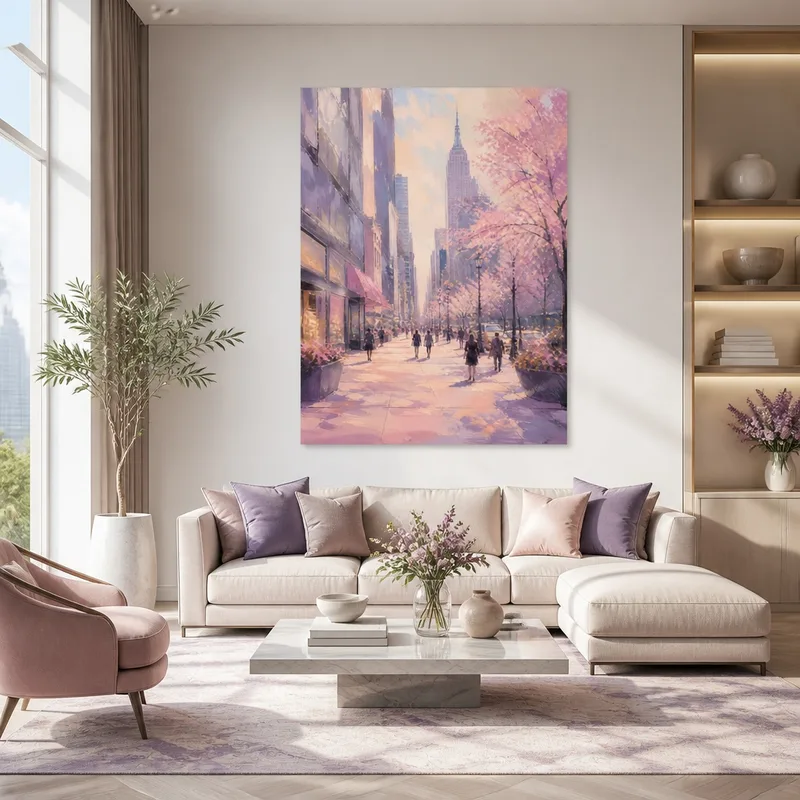 Escena de calle con flores de primavera en Nueva York cuadro moderno