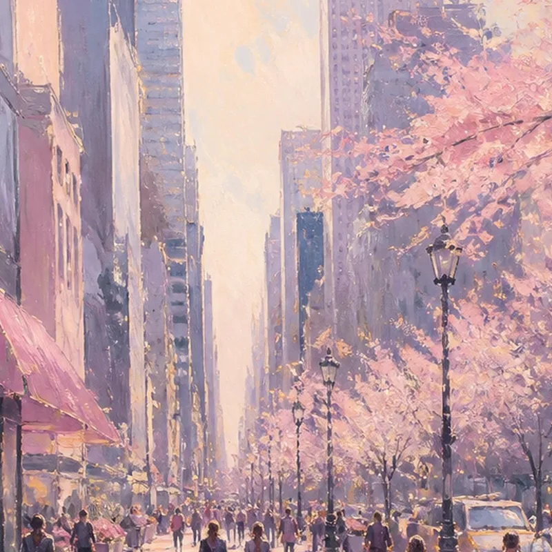 Escena de calle con flores de primavera en Nueva York cuadro moderno