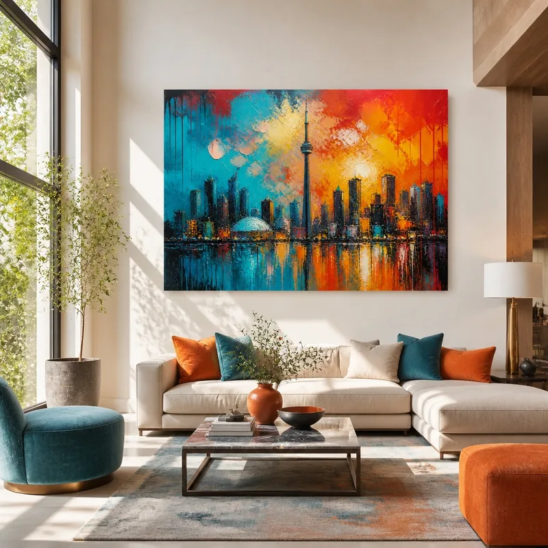 Canvas wall art toronto skyline sunset