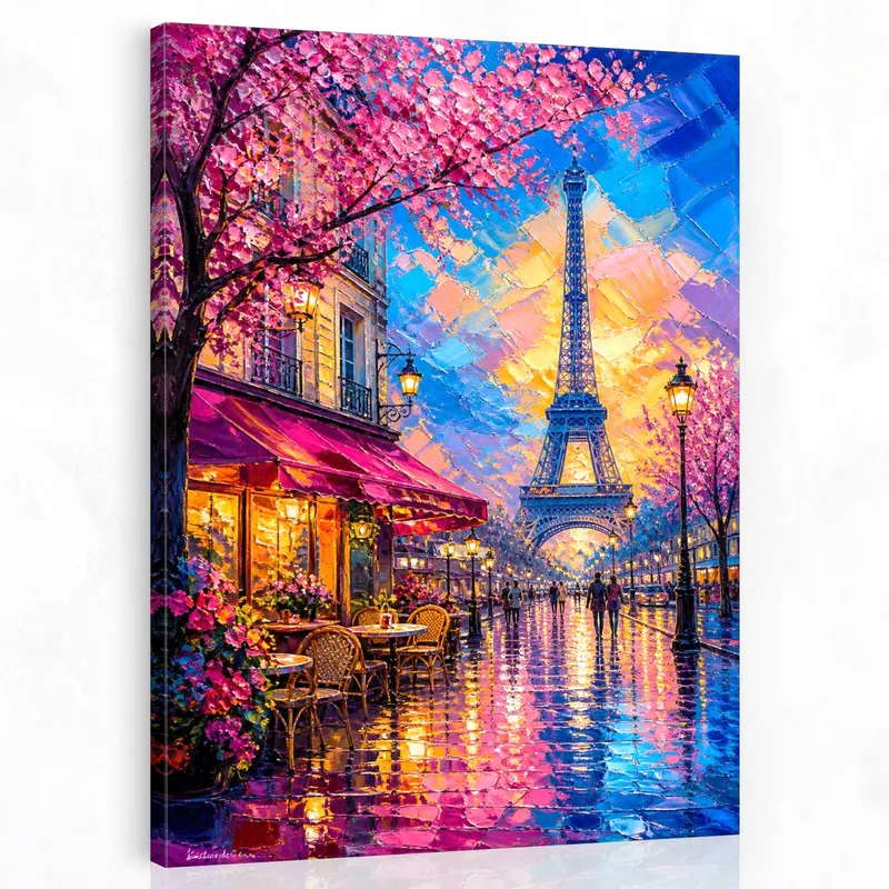 Torre Eiffel e Fiori di Ciliegio stampa su tela