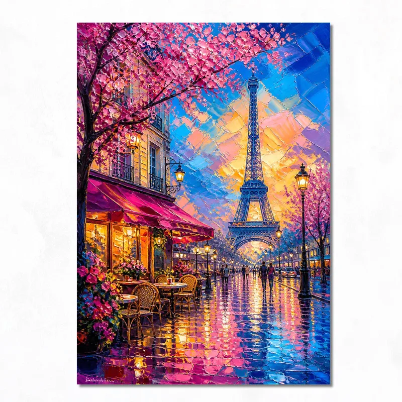 Torre Eiffel e Fiori di Ciliegio stampa su tela