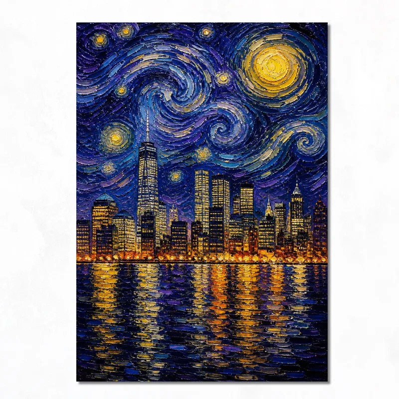 Lienzo artistico noche estrellada sobre el horizonte de nueva york