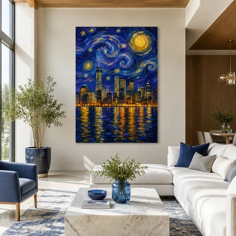 Lienzo artistico noche estrellada sobre el horizonte de nueva york