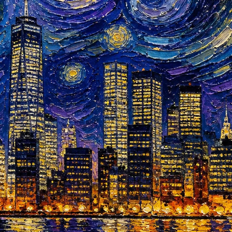 Lienzo artistico noche estrellada sobre el horizonte de nueva york