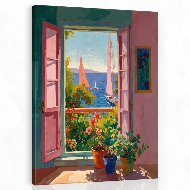 Quadro moderno vista da finestra costiera