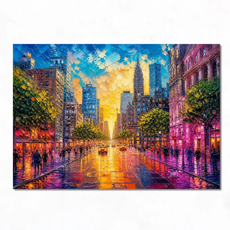 Paisaje urbano al atardecer cuadro en lienzo