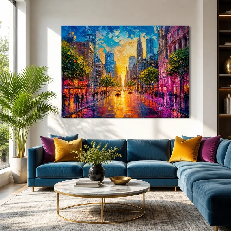 Paisaje urbano al atardecer cuadro en lienzo
