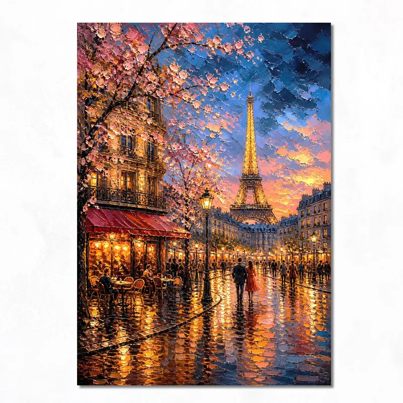 Lienzo artistico paseo nocturno por parís