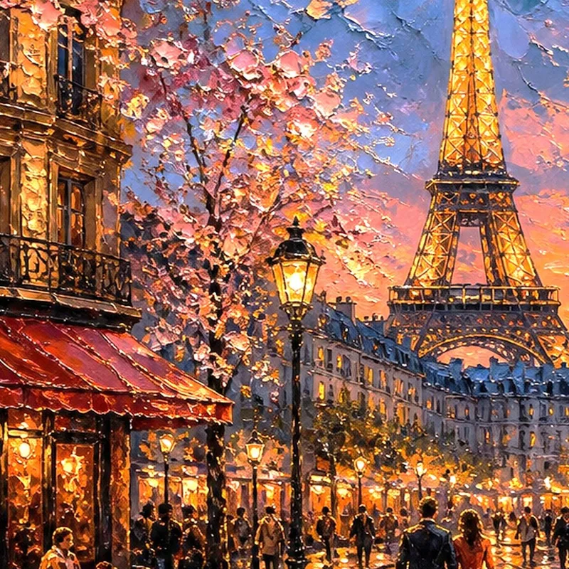 Lienzo artistico paseo nocturno por parís
