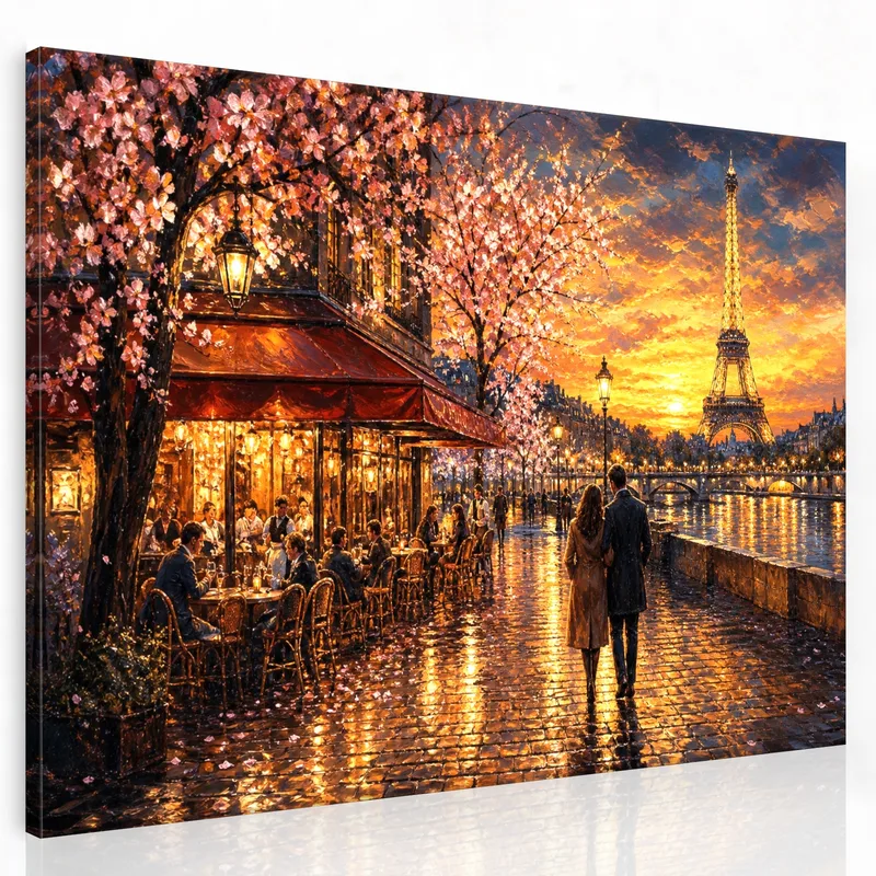Quadro su tela passeggiata al tramonto a parigi