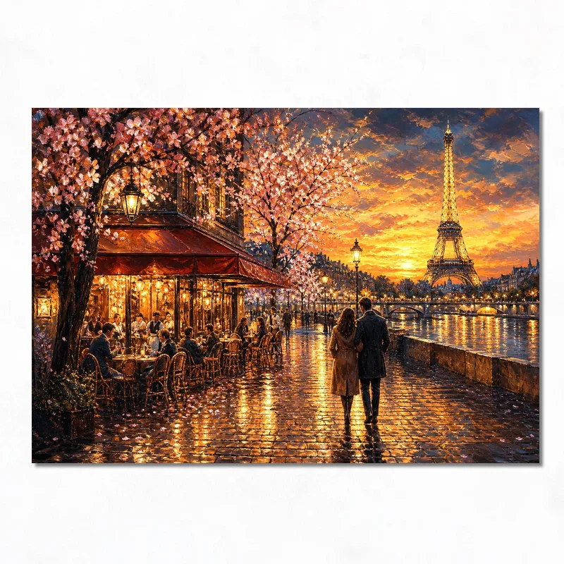 Impresion en lienzo paseo al atardecer en parís