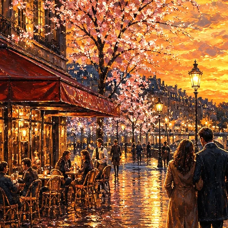 Impresion en lienzo paseo al atardecer en parís