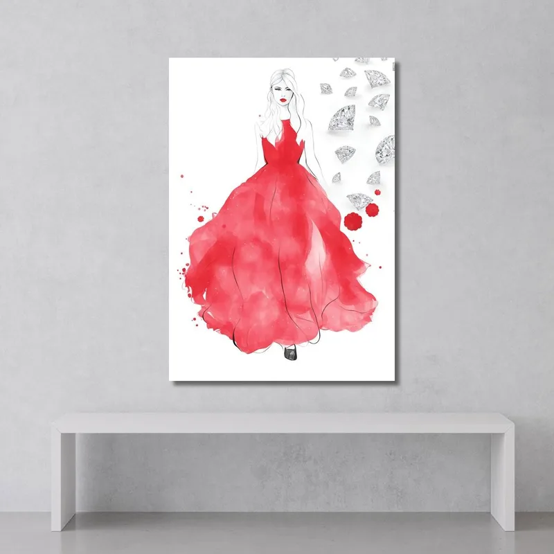 Painting Woman Red Dress Illustration Fashion Luxury Fashion