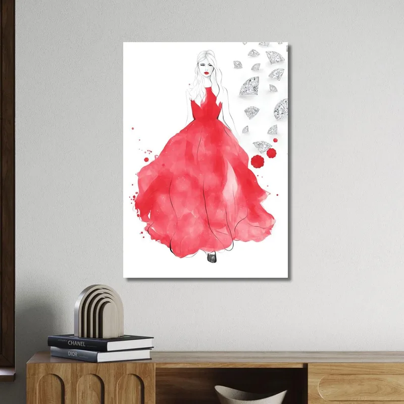 Painting Woman Red Dress Illustration Fashion Luxury Fashion