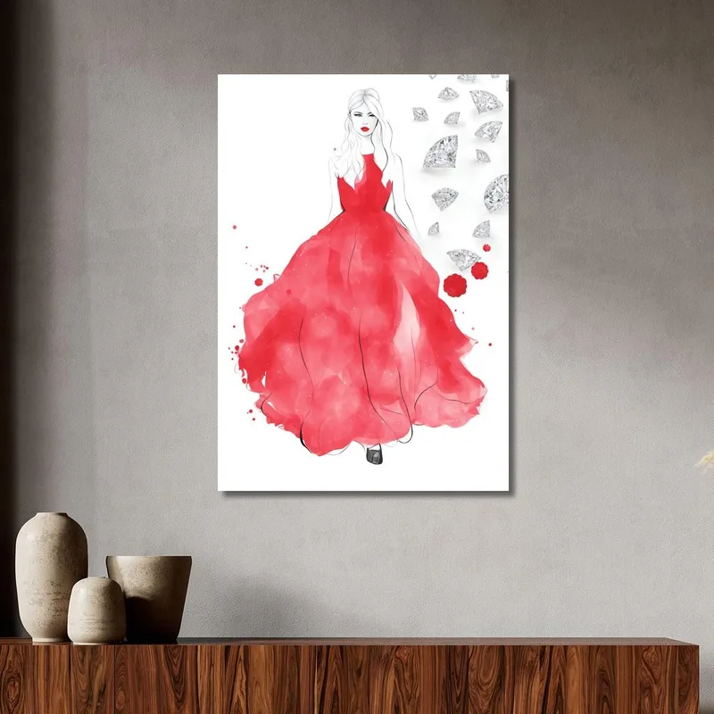 Painting Woman Red Dress Illustration Fashion Luxury Fashion