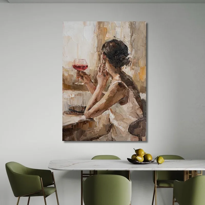 Quadro Donna Con Calice Di Vino Rosso Fashion