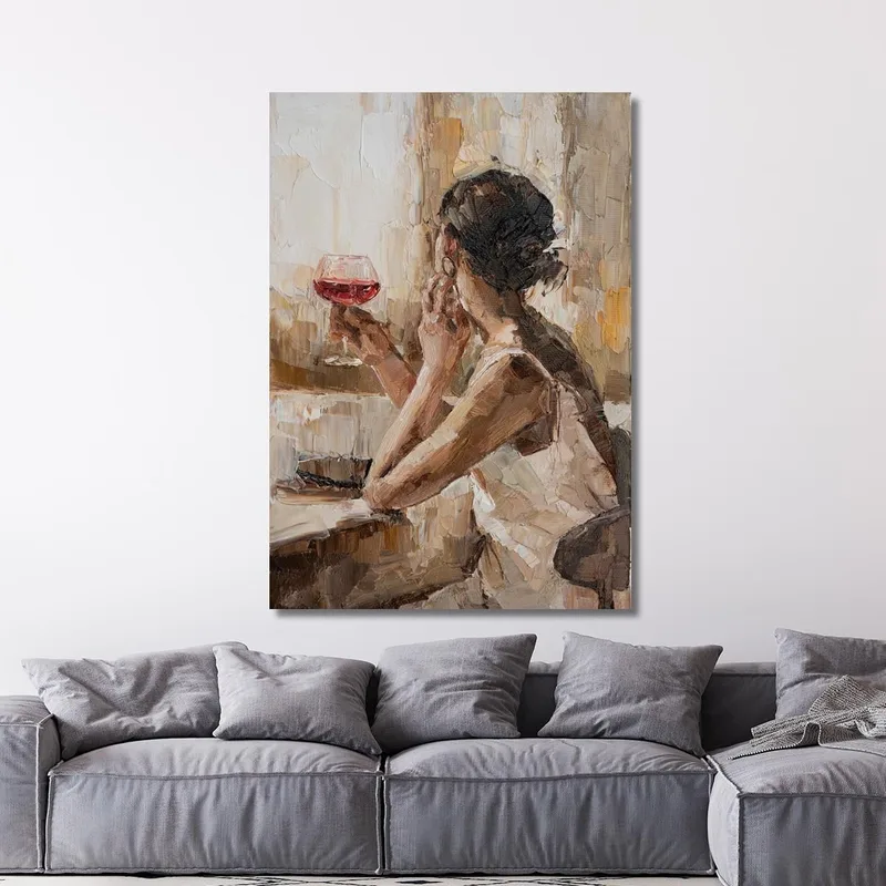 Quadro Donna Con Calice Di Vino Rosso Fashion