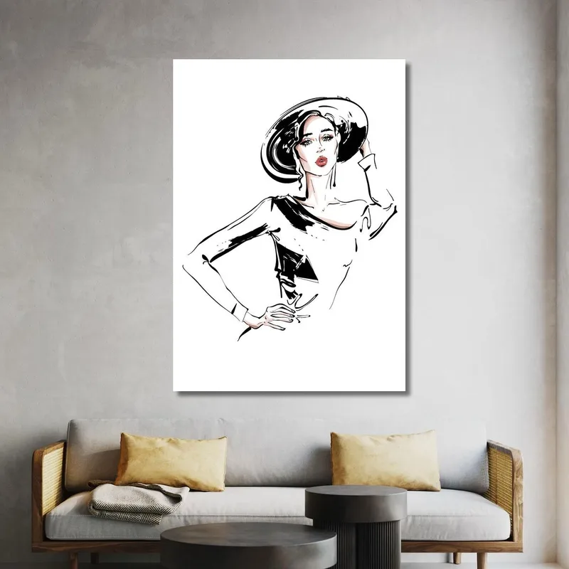 Quadro Donna Con Cappello Retrò Fashion