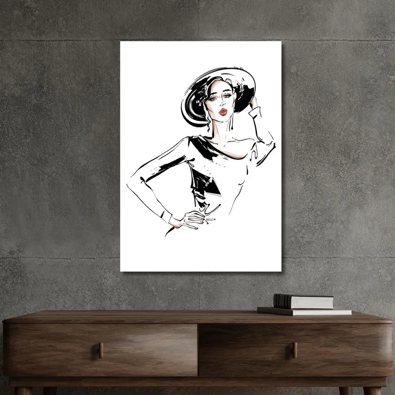 Quadro Donna Con Cappello Retrò Fashion