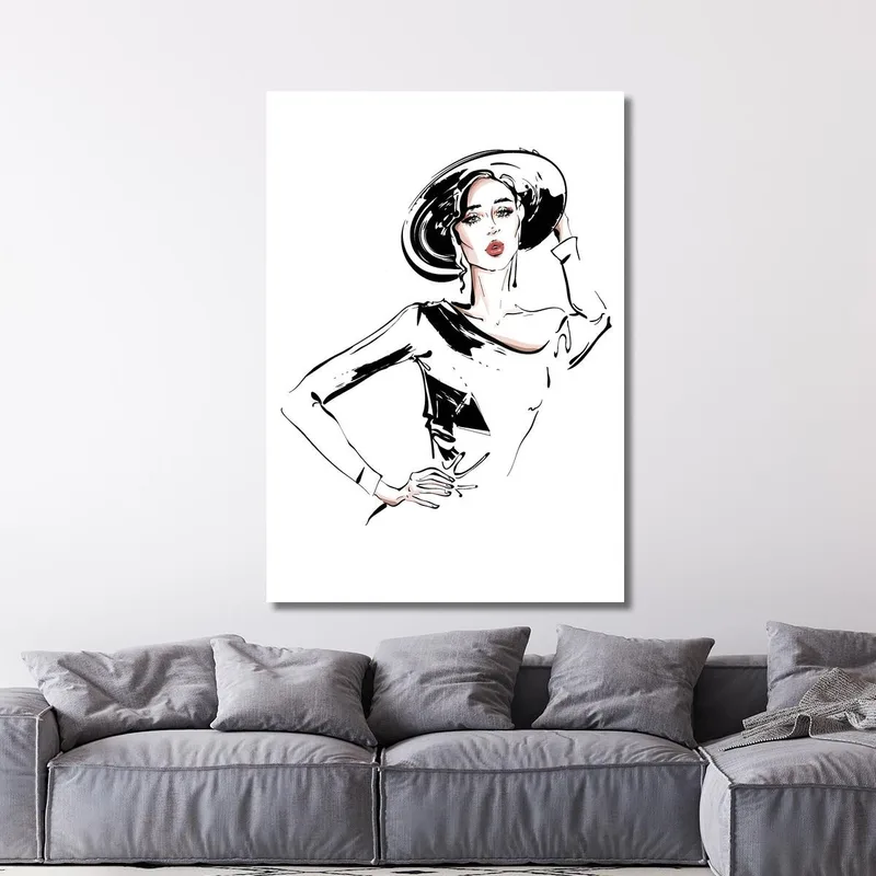 Quadro Donna Con Cappello Retrò Fashion