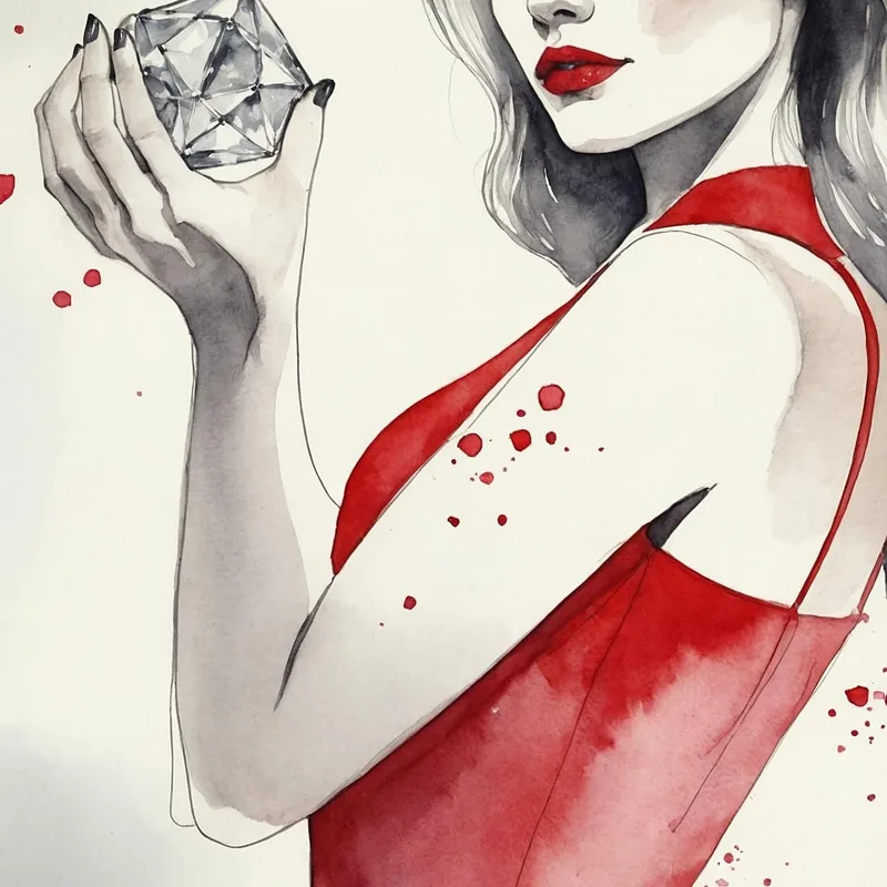 Painting Elegant Woman Red Dress With Diamond Watercolor Drawing Artistic Fashion