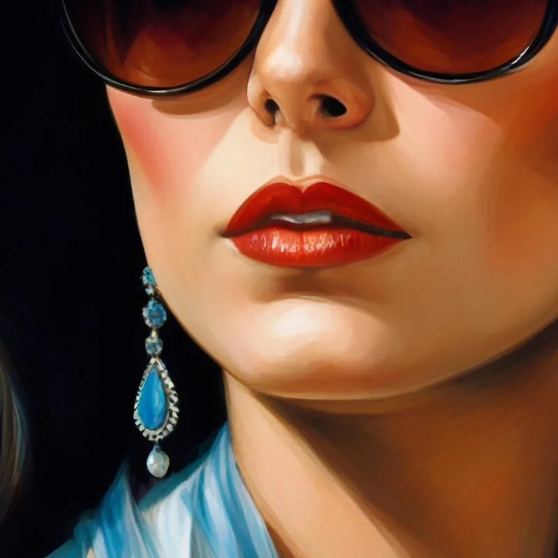 Quadro Donna Elegante Occhiali Neri Sfondo Orientale Fashion