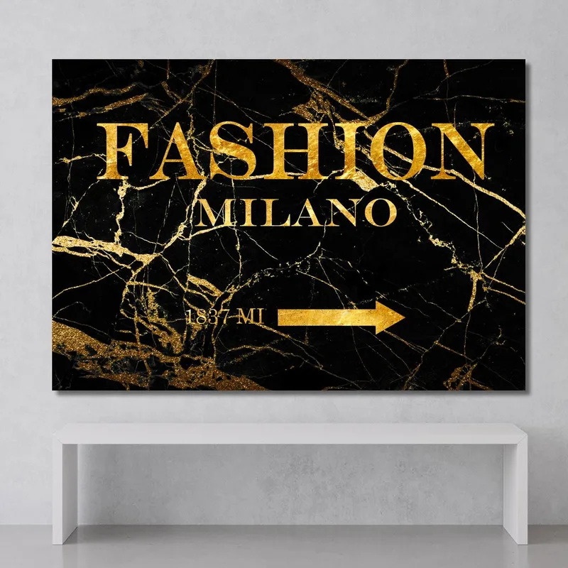 Quadro Fashion Milano Sfondo Marmo Nero E Oro Fashion