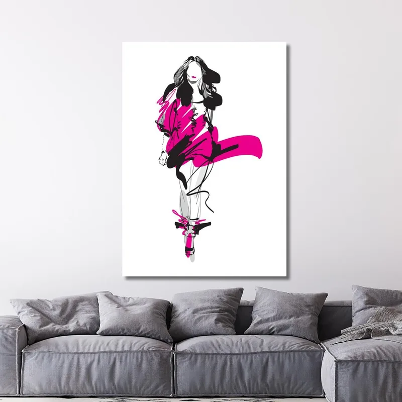 Abstrakte Fuchsia Kleid Frau Figur Malerei Fashion