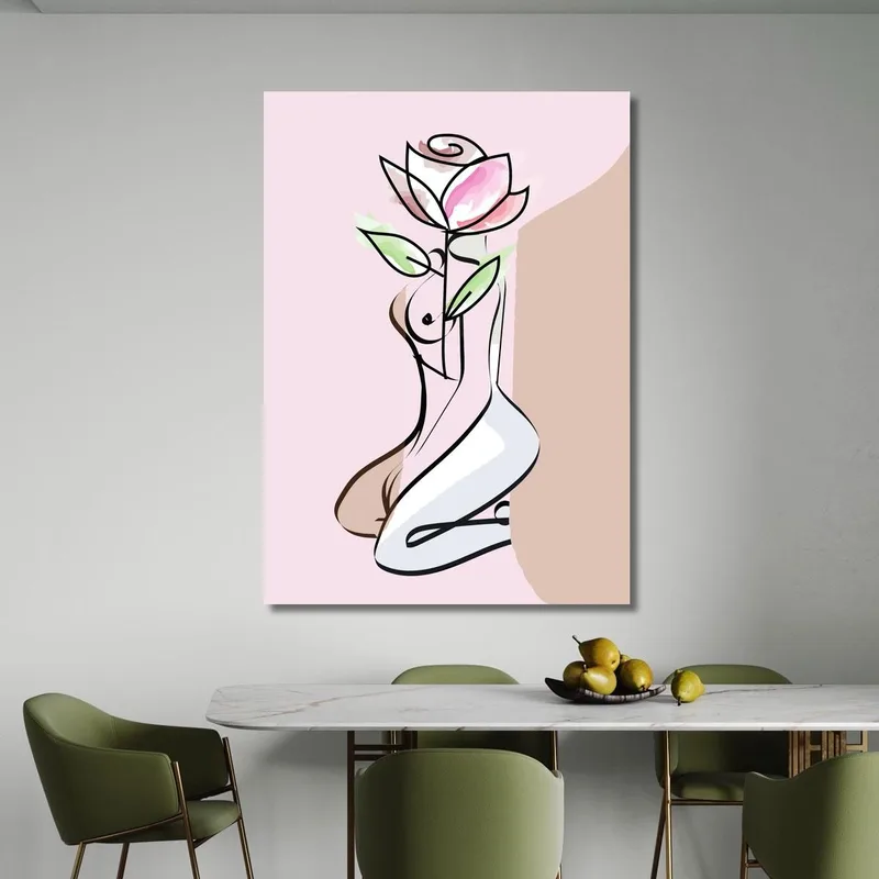 Cuadro Minimalista De Mujer Flor Rosa. Fashion