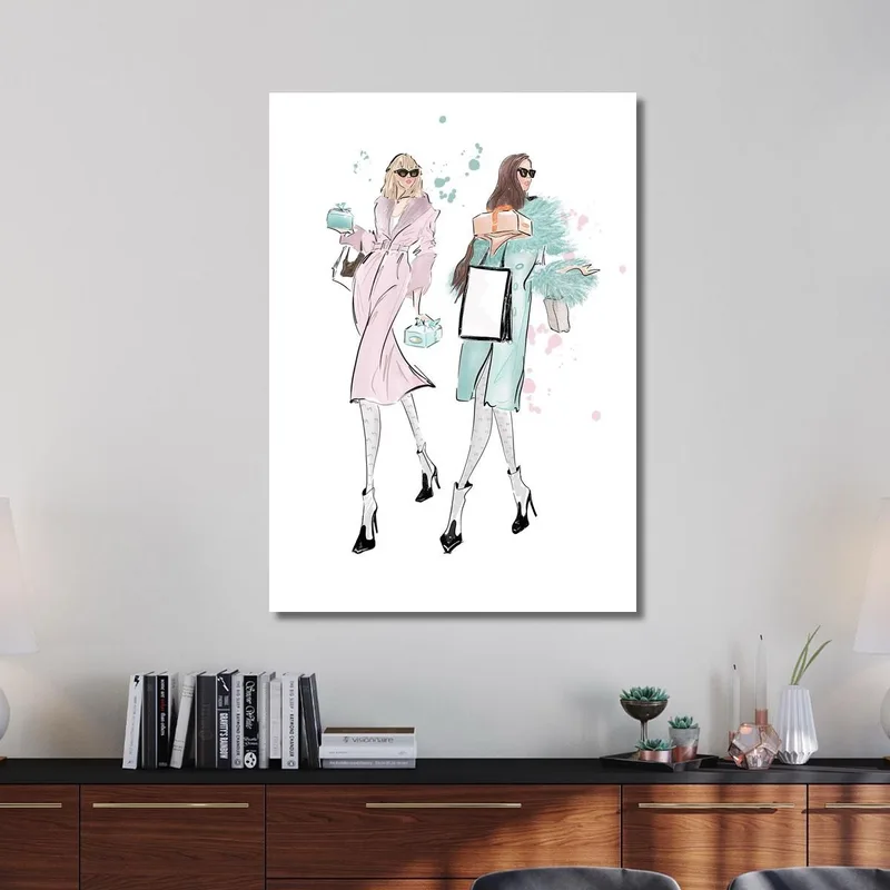 Cuadro De Moda Femenina Con Dos Niñas Y Paquetes De Regalo. Fashion