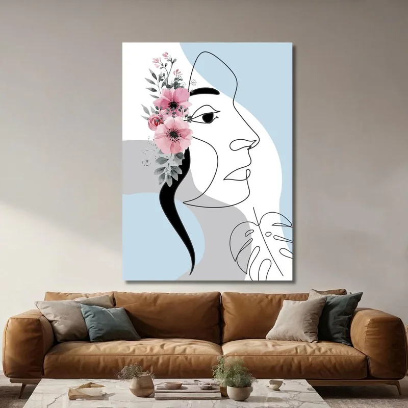 Cuadro Moderno De Perfil De Mujer Con Motivos Florales Fashion