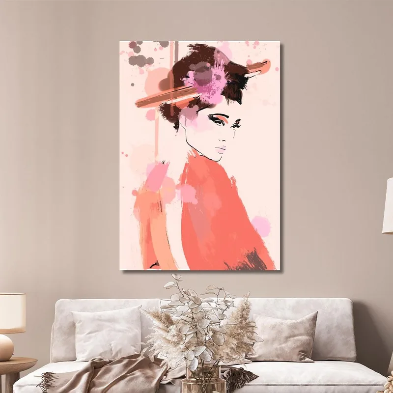 Quadro Ritratto Astratto Di Donna In Rosa E Nero Su Sfondo Chiaro Fashion