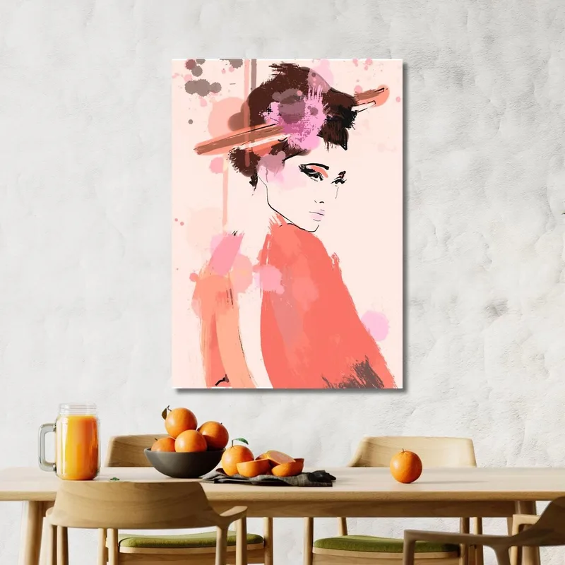 Quadro Ritratto Astratto Di Donna In Rosa E Nero Su Sfondo Chiaro Fashion
