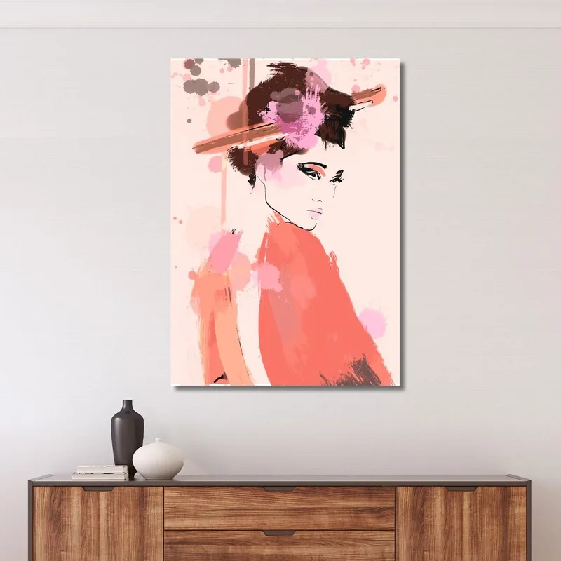 Quadro Ritratto Astratto Di Donna In Rosa E Nero Su Sfondo Chiaro Fashion
