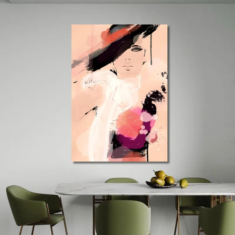 Quadro Ritratto Astratto Donna Rosa E Nero Su Sfondo Chiaro Fashion