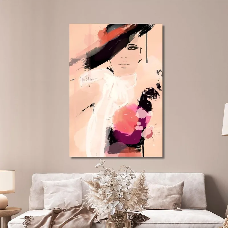 Quadro Ritratto Astratto Donna Rosa E Nero Su Sfondo Chiaro Fashion