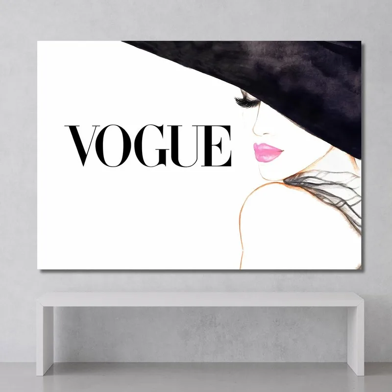 Retrato De Mujer Elegante Pintado Con Sombrero Negro Vogue Fashion