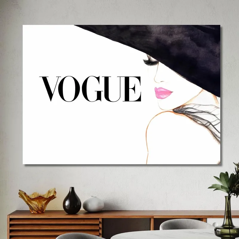 Retrato De Mujer Elegante Pintado Con Sombrero Negro Vogue Fashion