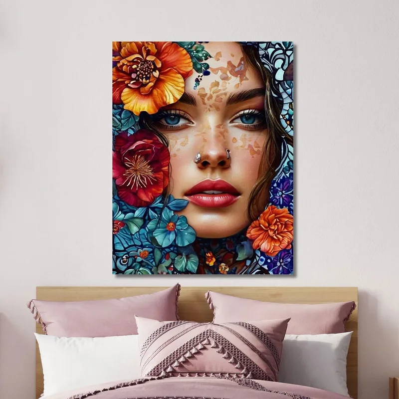 Malerei Porträt Frau Bunt Blumen Künstlerisch Fashion