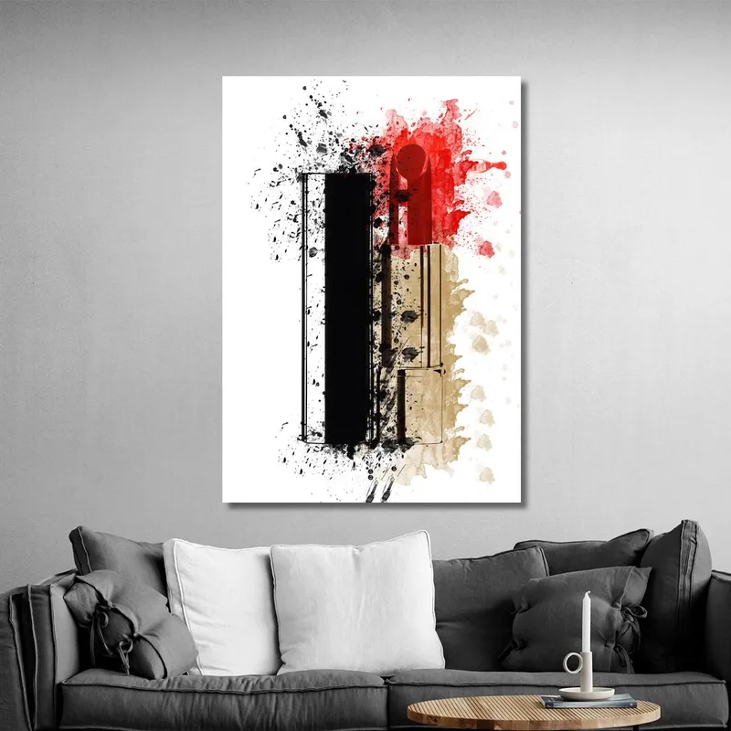 Quadro Rossetto Sfondo Astratto Pennellate Acquerello Fashion