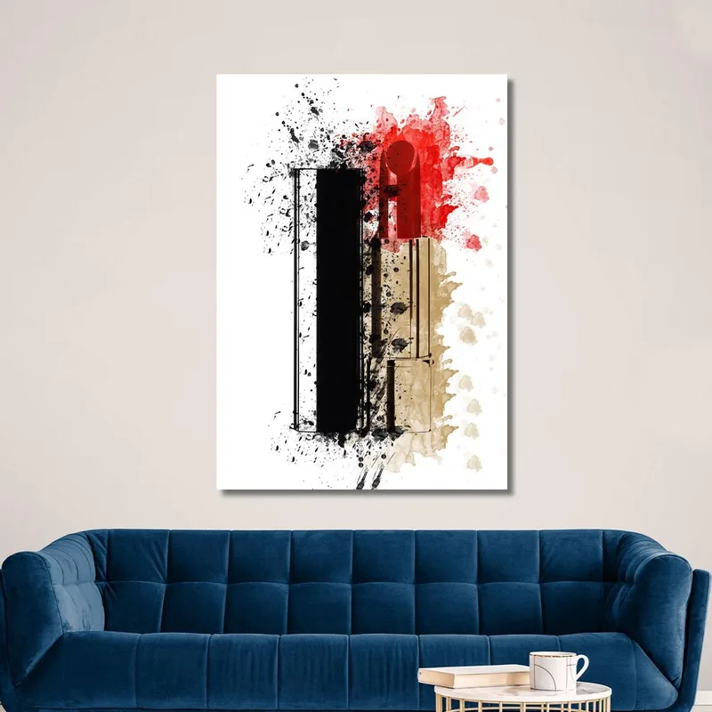 Quadro Rossetto Sfondo Astratto Pennellate Acquerello Fashion