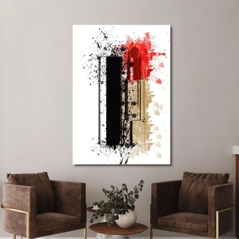 Quadro Rossetto Sfondo Astratto Pennellate Acquerello Fashion