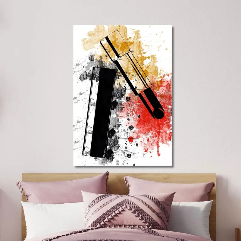 Stylized Painting Lipstick Abstract Splashes Black And Red Fashion