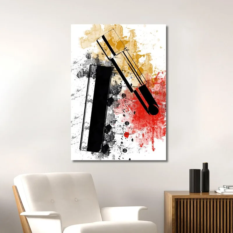 Stylized Painting Lipstick Abstract Splashes Black And Red Fashion