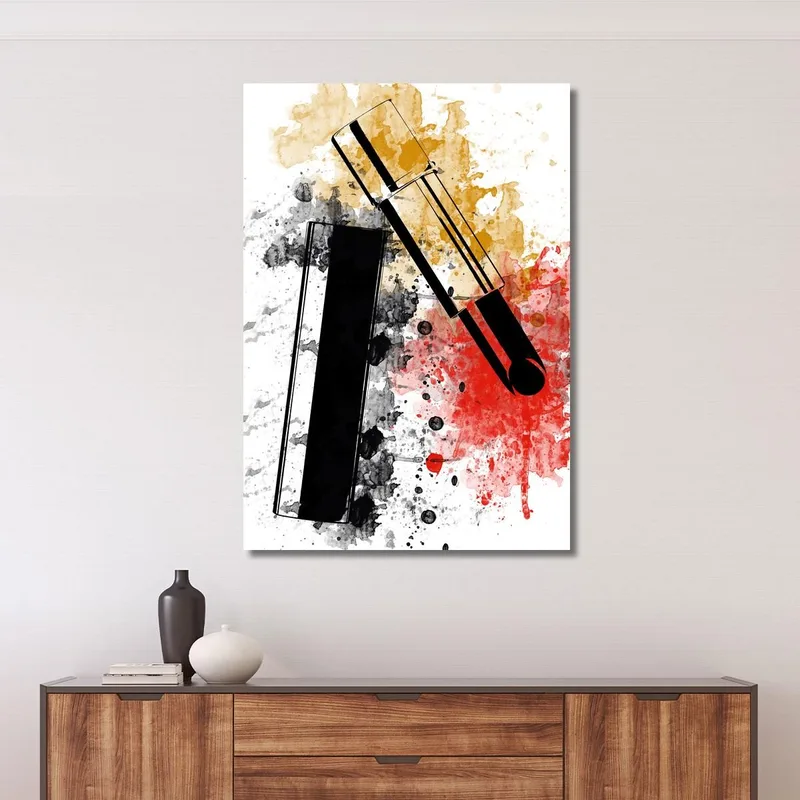 Stylized Painting Lipstick Abstract Splashes Black And Red Fashion