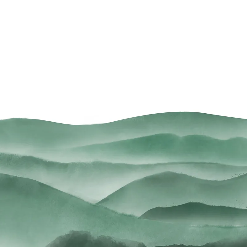 Abstrakte Landschaftsmalerei. Minimalistische Grüne Neblige Berglandschaft