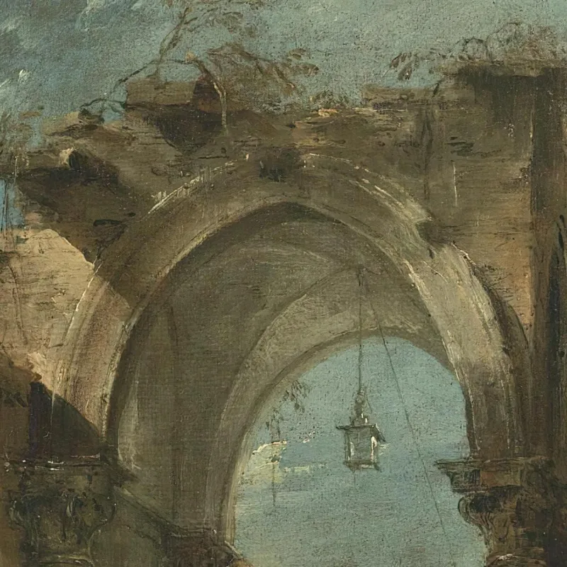 A Capriccio Of Buildings With Figures By A Ruined Arch Francesco Guardi