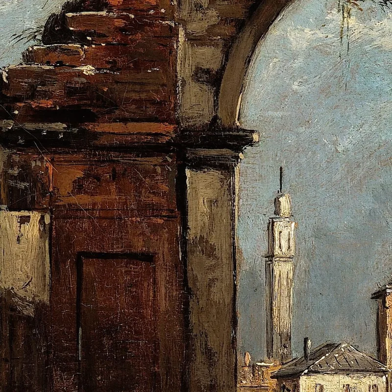Capricho Con Arco Triunfal En Ruinas Y Paisaje De La Orilla De La Laguna Francesco Guardi